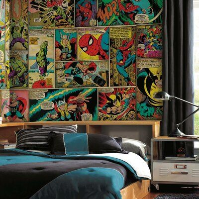 York Wallcoverings Walt Disney Kids II Marvel Classic Comic 10.5' x 72" Wall Mural Comic Room, Magical Characters, Marvel Room, Book Collage, Superhero Bedroom, Marvel Wall, Superhero Room, Large Mural, The Hulk