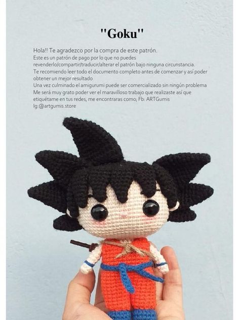 Artgumis Store Goku | PDF #minicrochetanimals #cutecrochetpatterns #crochetanimals #amigurumianimals #amigurumidoll Crochet Toy Story, Crochet Ocean Animals, Crochet Project Free, Crochet Animal Amigurumi, Easy Crochet Animals, Pola Amigurumi, Crochet Dragon, Crochet Animals Free Patterns, Mini Crochet