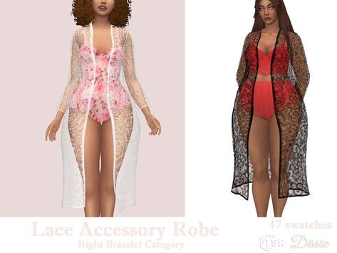 Long Sleeves Long Robe - 47 swatches The Sims 4 Resource, Sims 4 Resource, Change Hair, Strawberry Dress, Retro Pants, Formal Tops, Lace Accessories, Sims 4 Dresses, Sims 4 Mods Clothes