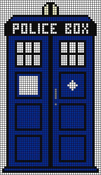 A stunning geometric cross stitch project - this would look great stitched onto a jacket or pair of jeans! #stitching #upcycle #refashion Doctor Who Crochet Patterns, Tardis Crochet Pattern, Dr Who Crochet Blanket, Tardis Perler Bead Pattern, Doctor Who Cross Stitch Patterns, Doctor Who Knitting Patterns, Dr Who Crochet Patterns Free, Tardis Pixel Art, Doctor Who Pixel Art