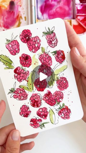 Raspberry Watercolor, Watercolor Tutorial, Watercolour Tutorials, Watercolor Illustration, Watercolour Painting, Watercolor Painting, Art Inspo, Art For Kids, Watercolor Paintings