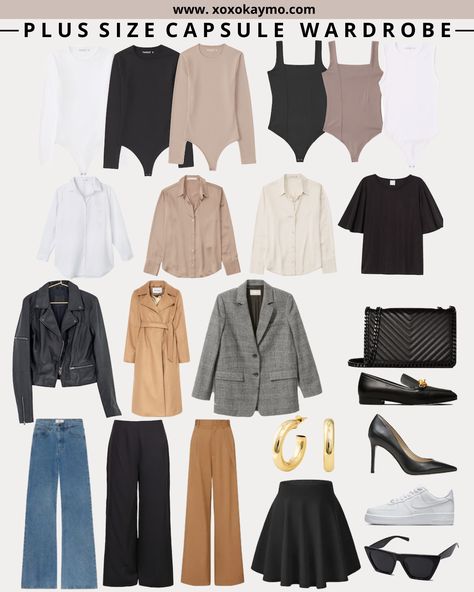 2023 Plus Size Capsule Wardrobe, Plus Size Apple Shape Fall Outfits, Smart Casual Apple Shape, Plus Size Fall Wardrobe Capsule, Plus Size Mama Fashion, Capsule Plus Size Wardrobe, Plus Size Business Capsule Wardrobe, Plus Size Business Casual Capsule Wardrobe, Fall Winter Plus Size Capsule Wardrobe