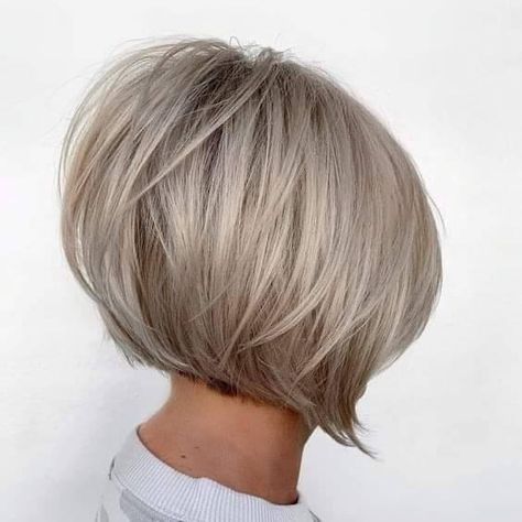 Medium Stacked Haircuts, Bob Haircut Back View, Icy Blonde Hair Color, Short Stacked Haircuts, Pale Blonde Hair, Copper Blonde Hair Color, A Line Haircut, Stacked Haircuts, Stacked Bobs