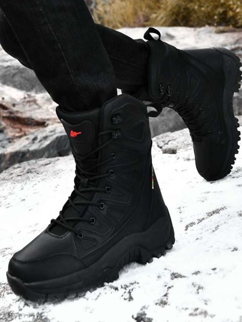 Free Returns ✓ Free Shipping On Orders $49+ ✓. Men Lace-up Front Mid Calf Boots- Men Boots at SHEIN. Platform Outdoor, Fur Snow Boots, Mens Hiking Shoes, Leather Snow Boots, Warm Winter Boots, Boots Patterns, Hunting Boots, Warm Shoes, Mens Snow Boots