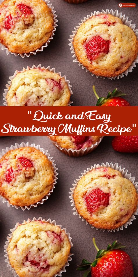 Bake these quick and easy strawberry muffins in just 30 minutes! Soft, fluffy, and filled with fresh strawberries, they’re perfect for a morning treat. Strawberry And Banana Muffins, Strawberry Muffins Easy, Strawberry Muffins Healthy, Deserts Recipes, Strawberry Muffin Recipes, Berry Muffins, Strawberry Muffins, Easy Strawberry, Fresh Strawberries