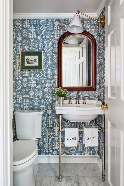 Cardinal Place — Anne Pulliam Interiors Half Bathroom Decor Ideas, Tiny Powder Room, Half Bathroom Decor, Marble Shelf, White Tile Floor, Powder Room Design, Gathering Room, Transitional Bathroom, Pedestal Sink