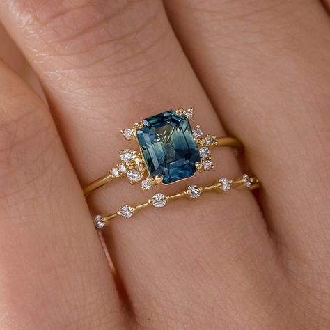 Just listed: a new emerald cut Montana sapphire ring! This is the emerald cut version of our Stargaze Ring, set with diamonds and a… | Instagram Ring Party Jewelry, Montana Sapphire Ring, Sapphire Rings, Engagement Sets, Jewelry Wedding Rings, Sapphire Engagement Ring, Montana Sapphire, Rhinestone Ring, Zircon Ring