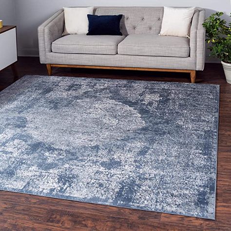 Amazon.com: Rugs.com Oregon Collection Rug – 8 Ft Square Blue Low-Pile Rug Perfect for Living Rooms, Kitchens, Entryways: Home & Kitchen Square Area Rugs, Bed In Living Room, Square Rugs, Blue Colour Palette, Square Rug, Unique Loom, Blue Square, Pile Rug, Dining Room Living Room