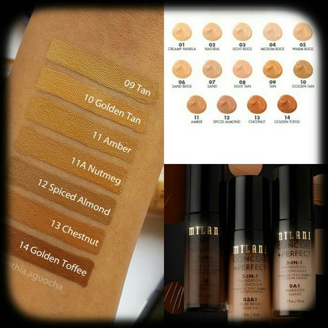 Milani Concealer + Perfect Foundation Milani Foundation Swatches, Milani Concealer, Milani Foundation, Makeup Classes, Foundation Swatches, Makeup Class, Perfect Foundation, Sand Beige, Makeup Products