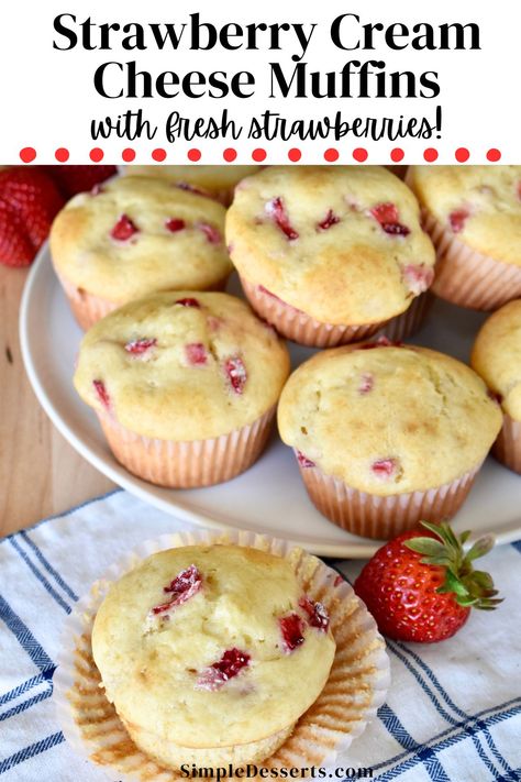 Strawberry Cream Cheese Muffins are a delicious breakfast muffin that combines the sweetness of juicy strawberries with the creaminess of cream cheese. Easy to make and ready in just 30 minutes! Strawberry Cheesecake Muffins Recipes, Recipes Using Strawberry Cream Cheese, Strawberry Cream Cheese Breakfast, Muffins Cream Cheese, Strawberry Cream Cheese Muffins, Strawberry Cheesecake Muffins, Strawberry Muffin Recipes, Desserts Fruit, Fruit Muffins