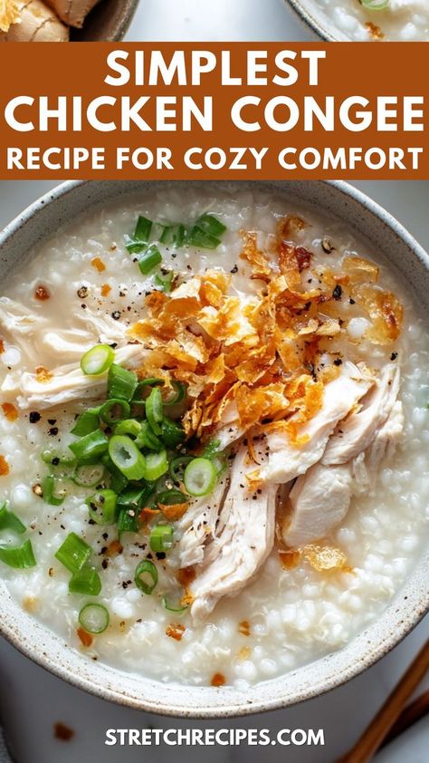 Looking for an easy chicken congee recipe? Our version is simple enough to make even when you're feeling under the weather. Ready in less than an hour for instant comfort! Save this homemade chicken congee now and visit our blog for the full guide. Easy Congee Recipe, Chicken Congee Recipe, Food When Sick, Chicken Congee, Congee Recipe, Best Rice Recipe, Sick Food, Best Rice, Porridge Recipes