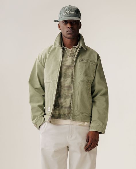 Spring / Summer 2024 Lookbook High Contrast Images, Johnny Collar, Aime Leon Dore, Workwear Jacket, Sweatpants Shorts, Green Jacket, Military Fashion, Lifestyle Brands, Summer Collection