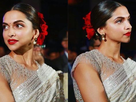 “Deepika Padukone giving us some major #HairGoals .. #redRoses #bun #pretty #gajra” Indian Bridal Hairdo, Bun With Flowers, Deepika Padukone Hair, New Bridal Hairstyle, Cool Easy Hairstyles, Davids Bridal Gowns, Wedding Hairstyles Indian, Bridal Hairdo, Hairstyles Indian