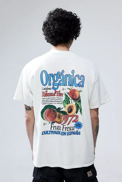 Mens T-Shirts | Vests, Long Sleeve & Designer | Urban Outfitters UK White Peaches, Streetwear Graphic Tees, Graphic Tshirt Design, Creative Tshirt, Fruit Design, Mens T Shirts, T Shirt Vest, Striped Tee, Boys T Shirts