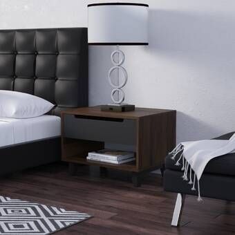 Nightstands For Platform Bed, Bed Essentials, Modern Night Stand, Minimal Frame, Nightstand Wood, Platform Bedroom Sets, Moody Bedroom, Black Drawers, Прикроватные Тумбочки