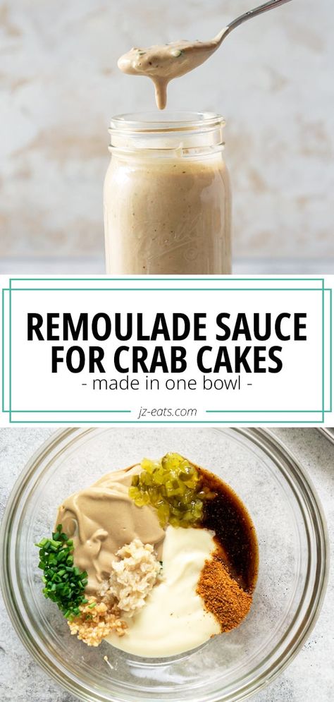 Easy Remoulade For Crab Cakes (Ready 5 Minutes!) Crab Cake Remoulade Sauce, Crab Cake Dipping Sauce, Sauce For Crab Cakes, Crab Cake Remoulade, Cake Sauce, Old Bay Crab Cakes, Crab Cake Sauce, Easy Meatballs, Homemade Crab Cakes