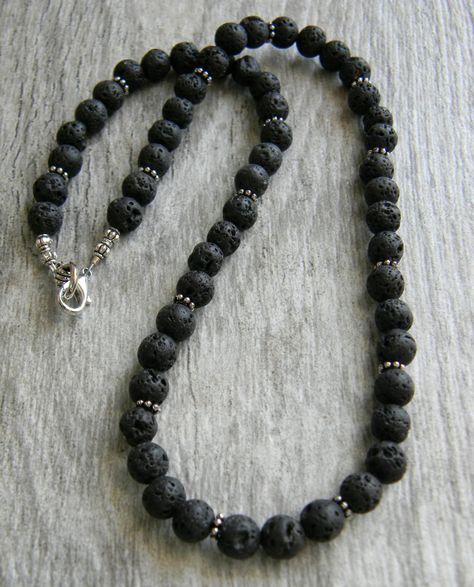 Men Necklaces, Masculine Jewelry, Lava Stone Necklace, Mens Necklaces, Simple Beaded Necklaces, Mens Beaded Necklaces, Necklace Mens, Surfer Necklace, Black Beaded Jewelry