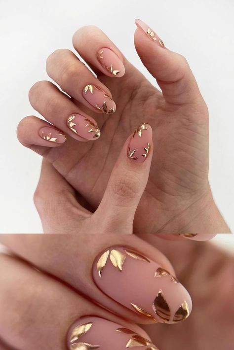 Fall Nails Cute, Subtle Nails, Thanksgiving Nails, Sparkle Nails, Nails Cute, Foil Nails, Nails Polish, Oval Nails, Elegant Nails