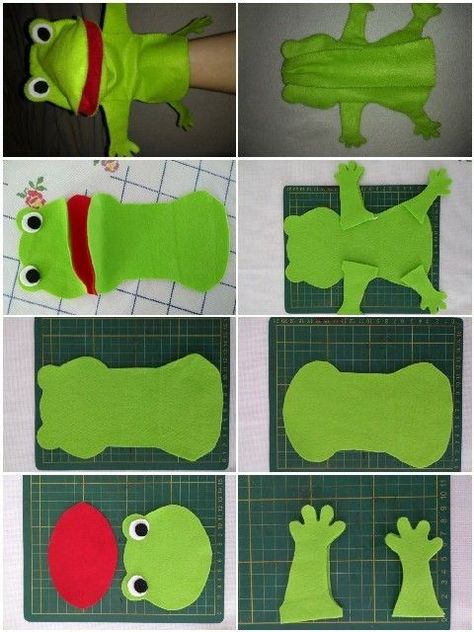 Pin em Mine Diy Puppets For Kids, Diy Puppets, Modern Kids Toys, Frog Puppet, Handmade Puppet, Finger Puppet Patterns, Felt Puppets, Puppets For Kids, Felt Toys Patterns