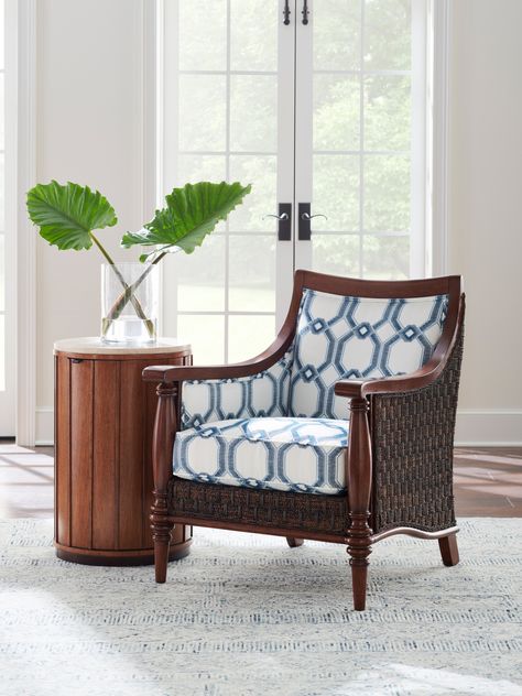 Fiji Drum Table With Stone Top | Lexington Home Brands Sangria Red, Tommy Bahama Home, Ocean Club, Lexington Home, Drum Table, Island Living, Pacific Rim, Woven Rattan, Living Room Shop