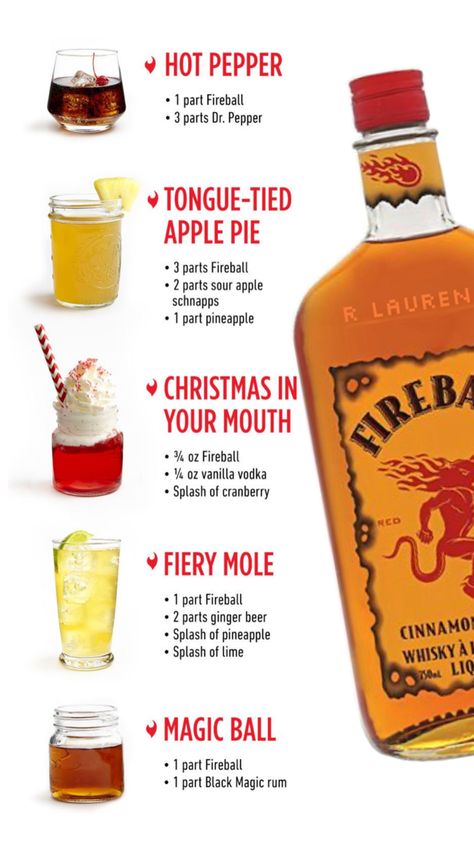 5 Fireball Whiskey Drinks to Try! Cinnamon Whiskey Drinks, Fireball Drinks Recipes, Alcoholic Slush Recipes, Fireball Recipes, Shots Alcohol Recipes, Fireball Drinks, Bartender Drinks Recipes, Cinnamon Whiskey, Drinks To Try