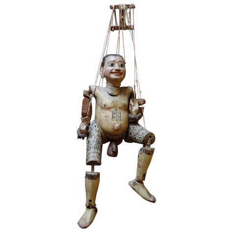 1stdibs Figurative Sculpture - Antique Marionette Puppet From Burma Burmese Wood Antique Marionette, Marionette Puppet, Theatre Arts, Figurative Sculpture, Burmese, Little People, Aladdin, Performance Art, Figurative