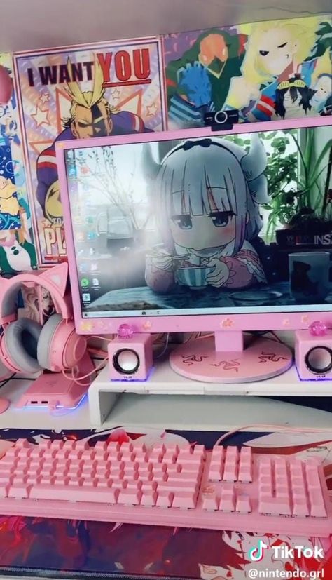 Nintendo Grl, Otaku Room, Gamer Room Decor, Video Game Room Design, Bedroom Games, Gamer Room, Video Game Room, Kawaii Room, Pc Setup