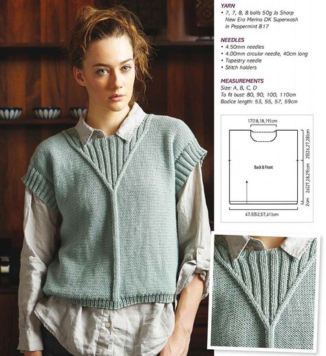 Click to close image, click and drag to move. Use arrow keys for next and previous. Knitting Patterns Hats Women, Blouse Top Pattern, Knit Vest Pattern Free, Knitting Vest, Beginner Knit Scarf, Vest Pattern Free, Trendy Knitting, Creative Knitting, Knit Vest Pattern