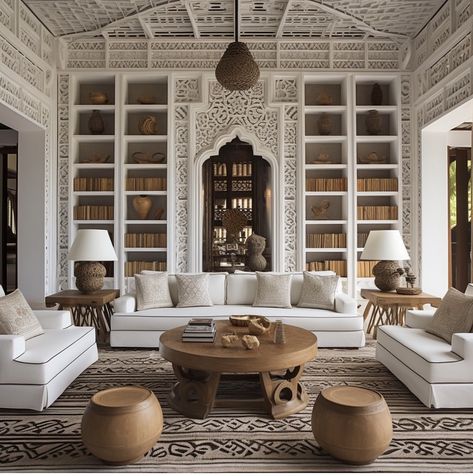 Afro Boho Decor, Arched Cabinets, Tropical Velvet, Tattoo Home, Glamorous Room, Moroccan Houses, Living Room Ceiling Wallpaper, African Interior Design, Wallpaper Floor