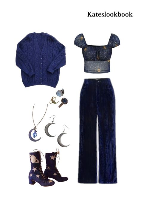 Indigo Aesthetic Outfit, Witch Outfit Pants, Indigo Outfit Aesthetic, Paranormal Aesthetic Outfits, Whimsigoth Outfits Purple, Purple Witchy Outfit, Astronomer Outfit, Winter Witch Outfit, Whimsy Gothic Outfit