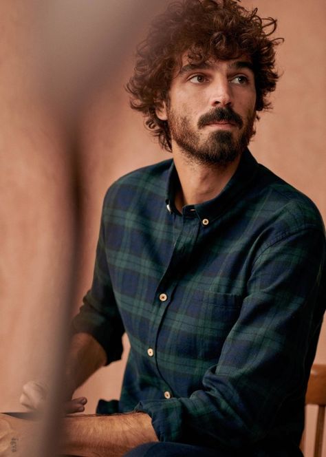 Flannel Charlie Shirt - Navy / Green Checks - Cotton - Sézane Check Shirt Man Fashion Styles, Green Men Outfit, Flannel Shirt Men, Green Plaid Shirt, Recycled Dress, Check Shirt Man, Minimalist Fashion Men, Streetwear Apparel, Stylish Man