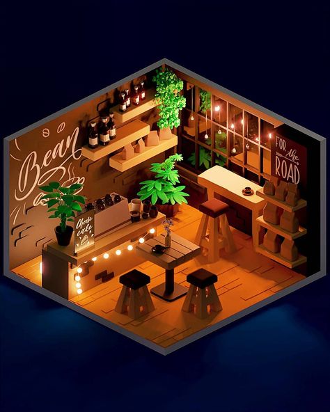 Isometric Coffee Shop, Isometric Cafe, 3d Coffee Shop, Animated Room, Polygon Runway, Instagram Coffee Shop, 3d Learning, Procreate Designs, Perspective Room