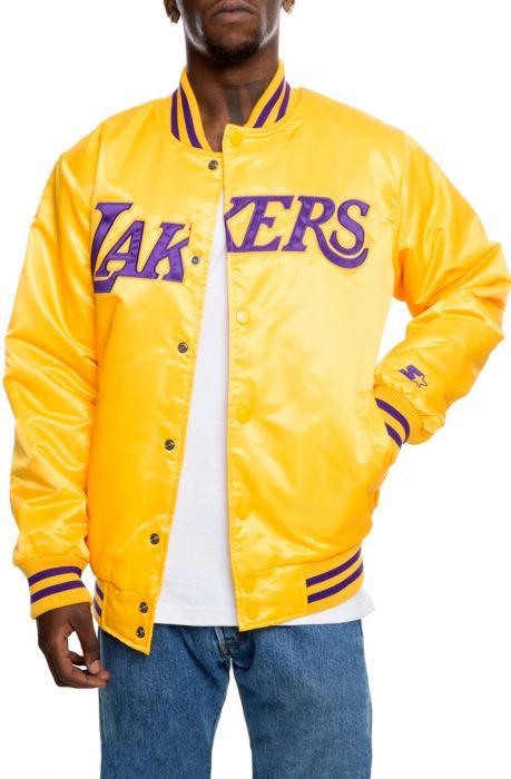 STARTER Los Angeles Lakers Jacket LS83Y666LLK - Shiekh Lakers Outfit, Lakers Jacket, Lakers Colors, Varsity Jackets, Los Angeles Clippers, Yellow Jacket, Satin Jackets, Los Angeles Lakers, Fashion Books