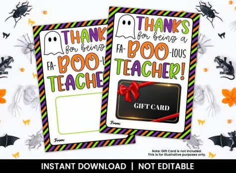 Thanks for being a FABOOLOUS TEACHER Halloween Gift Card Holder Gift Card Holder Teacher, Halloween Themed Gifts, Halloween Teacher Gifts, Printable Gift Cards, Teacher Halloween, Teachers Halloween, Free Teacher, Spooky Designs, Printable Halloween