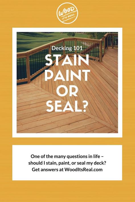 One of the many questions in life – should I stain or paint or seal my deck? Get the answer at Wood. It's Real. Wood Cooler, Deck Sealing, Porch Bed, Porch Swing Bed, Floating Deck, Handyman Projects, Building A Porch, Woodworking Bench Plans, Under Decks