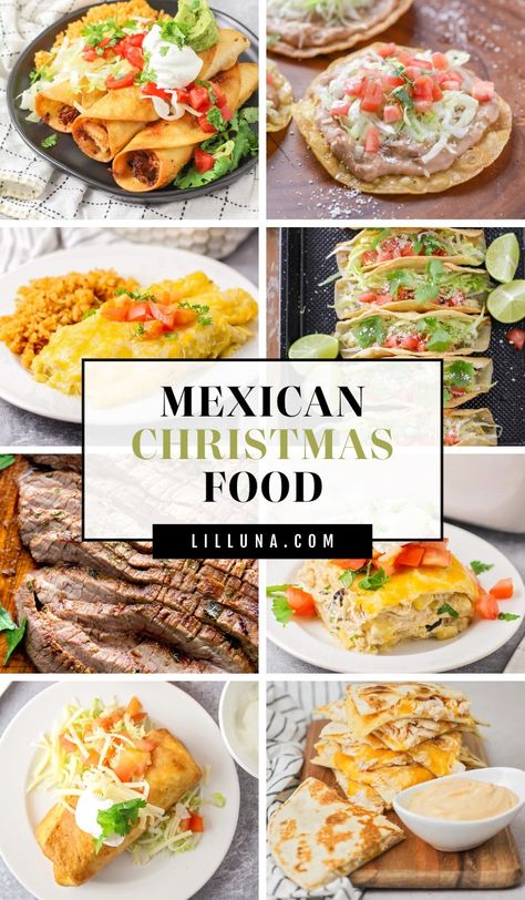 From our family to yours, enjoy this compilation of favorite Mexican Christmas food - sides, entrees, and even drinks and desserts! #mexican #mexicanfood #christmas #christmasdinner #mexicanchristmasfood Christmas Fiesta Food, Mexican Christmas Eve Dinner, Mexican Dishes For Christmas, Mexican Food Christmas Dinner, Mexican Christmas Dinner Ideas, Mexican Food For Christmas, Christmas Mexican Food Ideas, Mexican Christmas Recipes, Mexican Food Christmas