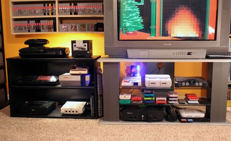 Go Ahead, Drool Over This Beautifully Impressive Video Game Collection Video Game Organization, Nintendo Power, Gaming Bedroom, Retro Games Room, Video Game Collection, Architecture Bathroom, House Games, Retro Game, Modern Staircase