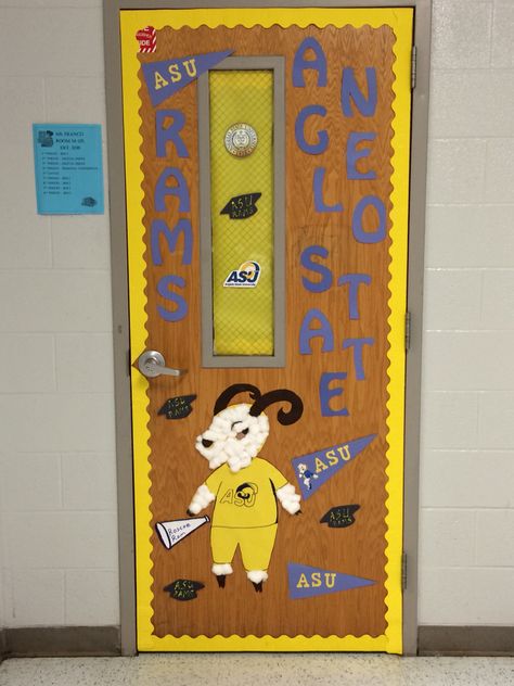 College Day Door!  Angelo State RAMS!! French Door Coverings, College Theme, Door Coverings, Door Ideas, French Door, Door Decor, School Stuff, French Doors, Door Decorations