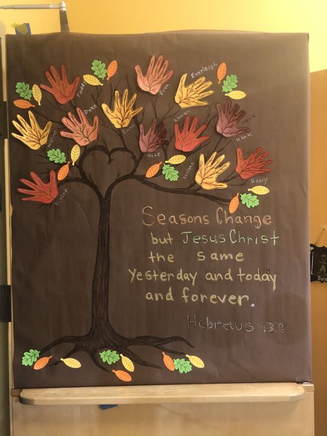 Tree Bible Verse, Easter Bulletin Boards, Season Change, Fingerprint Tree, Autumn Tree, Yesterday And Today, Childhood Education, Early Childhood Education, Changing Seasons