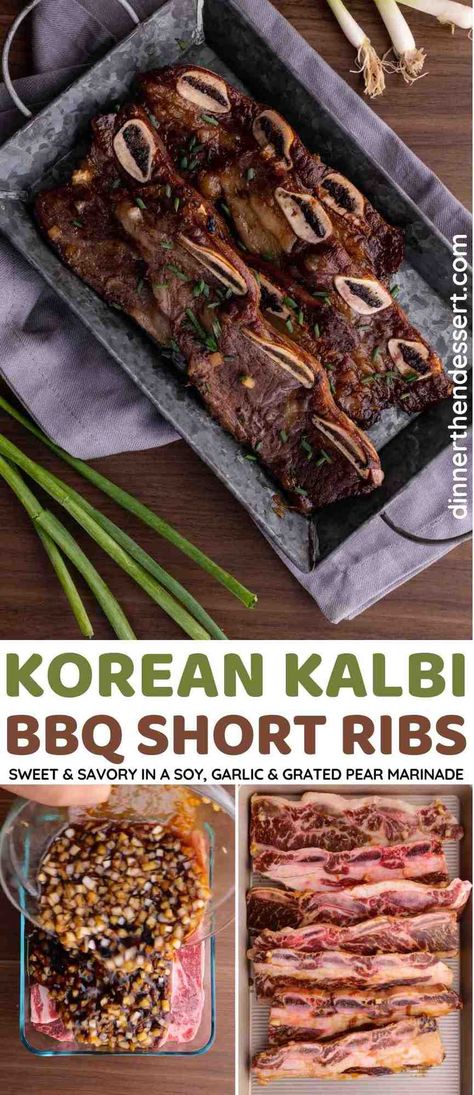 Easy Korean Kalbi BBQ Short Ribs recipe for how to make amazing Korean short ribs in the oven. Classic Korean food with tons of flavor! Korean Bbq Beef Short Ribs, Korean Bbq Spare Ribs, Kalbi Ribs Marinade, Beef Short Rib Marinade Recipe, Short Ribs Recipe Korean Style, Korean Bbq Short Ribs Recipes, Beef Flanken Ribs Recipes Oven, Korean Beef Ribs Recipe, Korean Spare Ribs Recipe