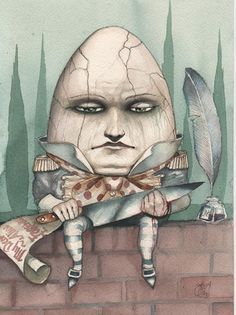 *HUMPTY DUMPTY ~ Illustration from the 'Through A Dark Looking Glass' series by Dominic Murphy Dominic Murphy, Alice In Wonderland Illustrations, 동화 삽화, Alice Madness, Wonderland Quotes, Art Watercolour, Humpty Dumpty, Fairytale Art, Wonderland Party