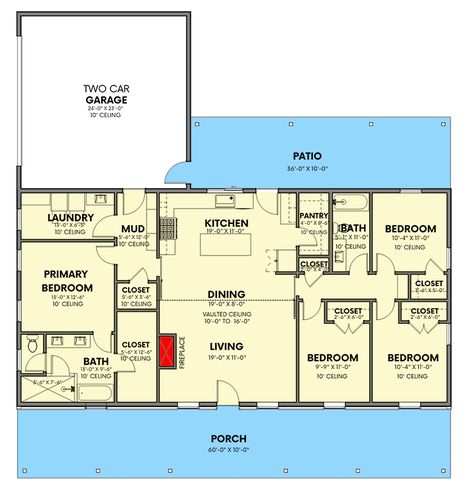 4-Bed Country Craftsman Ranch House Plan with Home Office and Walk-in Pantry - 1800 Sq. Ft. - 380018ASH | Architectural Designs - House Plans 4 Bed 2 Bath Ranch Floor Plans, 2000 Sq Ft Rectangular House Plans, Floor Plans With Walk In Pantry, Rectangle House Plans 4 Bedroom, Long Ranch House Plans, 4 Bed 2 Bath House Plans, 2 000 Sq Ft House Plans Open Floor Ranch, 4 Bedroom 3 Bath Barndominium, 4 Bed 2.5 Bath House Plans