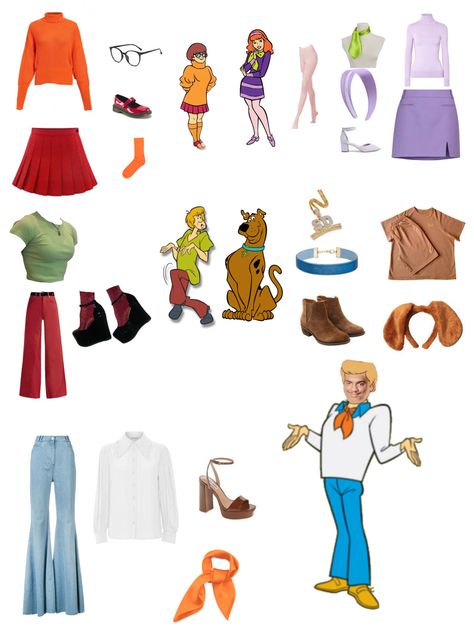 Five People Costumes, Halloween Costume Group Of Five, 5 Ppl Halloween Costumes, Costumes For Groups Of Five, Halloween Costumes For 5 Girls Group, Group Of Five Halloween Costumes, Scooby Doo Gang, Velma Costume, Scooby Doo Costumes