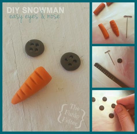 how to make carrot eyes and button nose easily from polymer clay How To Make A Carrot Nose For A Snowman, How To Make A Snowman Nose, Snowman Nose Ideas, Foam Snowman, Foam Dough, Polymer Clay Snowman, Making Buttons, Snowmen Ideas, Eyes Craft