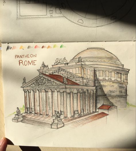 Parthenon Sketch, Pantheon Drawing, Rome Drawing, Roman Drawings, Rome Architecture, Pantheon Rome, Kidcore Art, Advanced Typography, Roman Forum