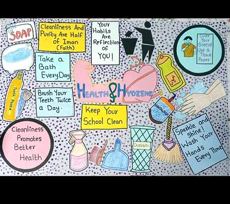 Health and Hygiene Poster for Exhibition Personal Hygiene Poster Ideas, Personal Hygiene Poster, Toddler Cleaning, School Clean, Book Cover Page Design, Health And Hygiene, Poster Competition, Hand Health, School Board Decoration