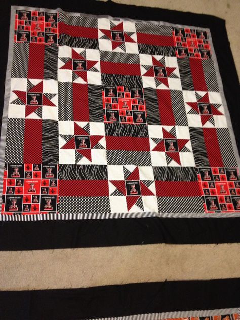 Texas Tech Throw made for grandson using collegiate fabric & #1 Fan pattern by Sweet Tea Girls Patterns Texas Tech Quilt Patterns, Cowboys Quilt, Hockey Quilt, College Quilts, Alabama Quilt, College Theme, Outdoor Quilt, Tailgate Ideas, Baseball Quilt