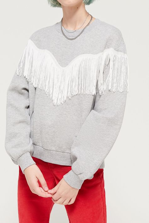 UO Wendy Western Fringe Sweatshirt | Urban Outfitters Diy Jumper, Fringe Sweatshirt, Stolen Girlfriends Club, Detailed Sweater, Silhouette Cut, Girl Costumes, Women's Tops, Sweatshirt Fashion, Stylish Outfits