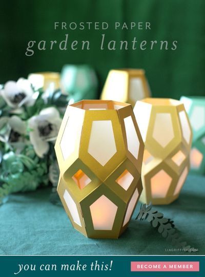 These paper geometric lanterns make such fun table decor for a backyard barbecue. Or punch holes at the top to string along some bakers twine or ribbon. #diywedding Geometric Garden, Geometric Lantern, Paper Flowers Wedding, Needle Felting Tutorials, Garden Lanterns, How To Make Lanterns, Diy Templates, Felting Tutorials, Paper Roses