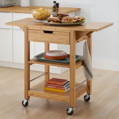 Kitchen Work Space, Rolling Kitchen Cart, Bamboo Construction, Solid Wood Kitchens, Bamboo Shelf, Wood Counter, Kitchen Roll, Large Kitchen, Wood Kitchen